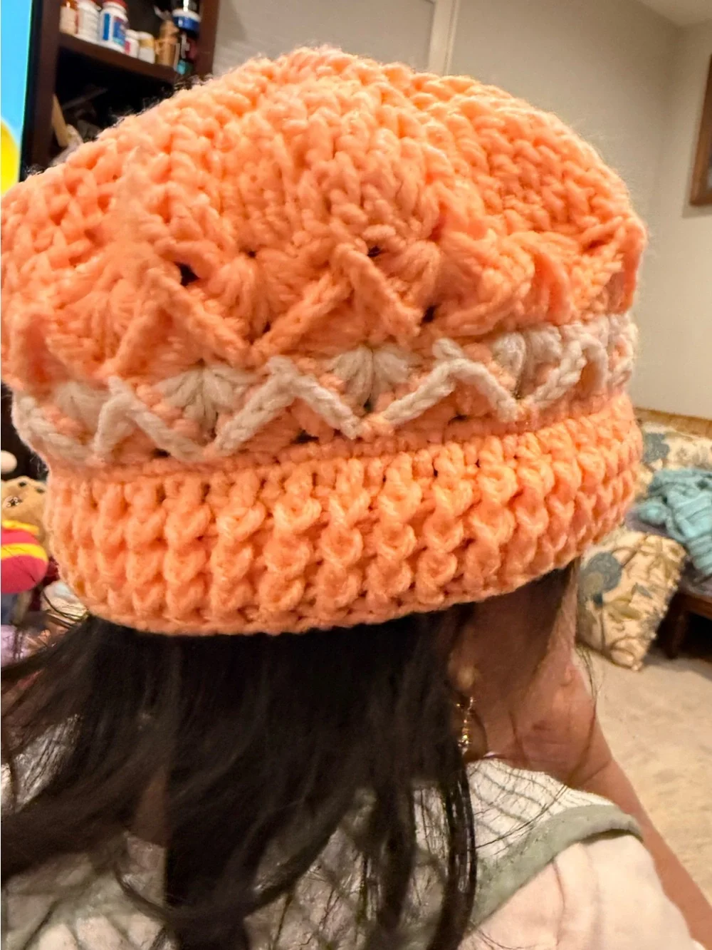 Cozy Peach Knit Beanie for Kids with Cream Accent